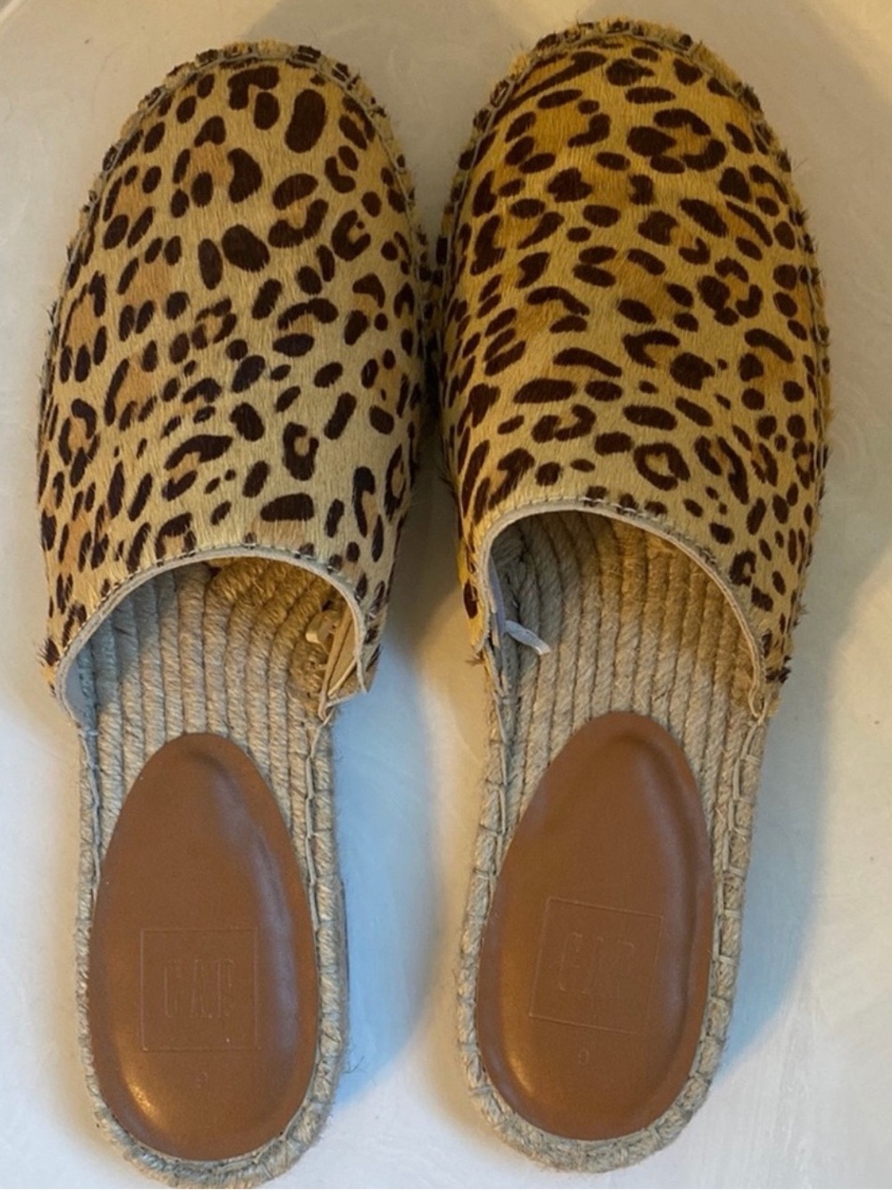 GAP Leopard Print Espadrille Mules in Tan and Brown